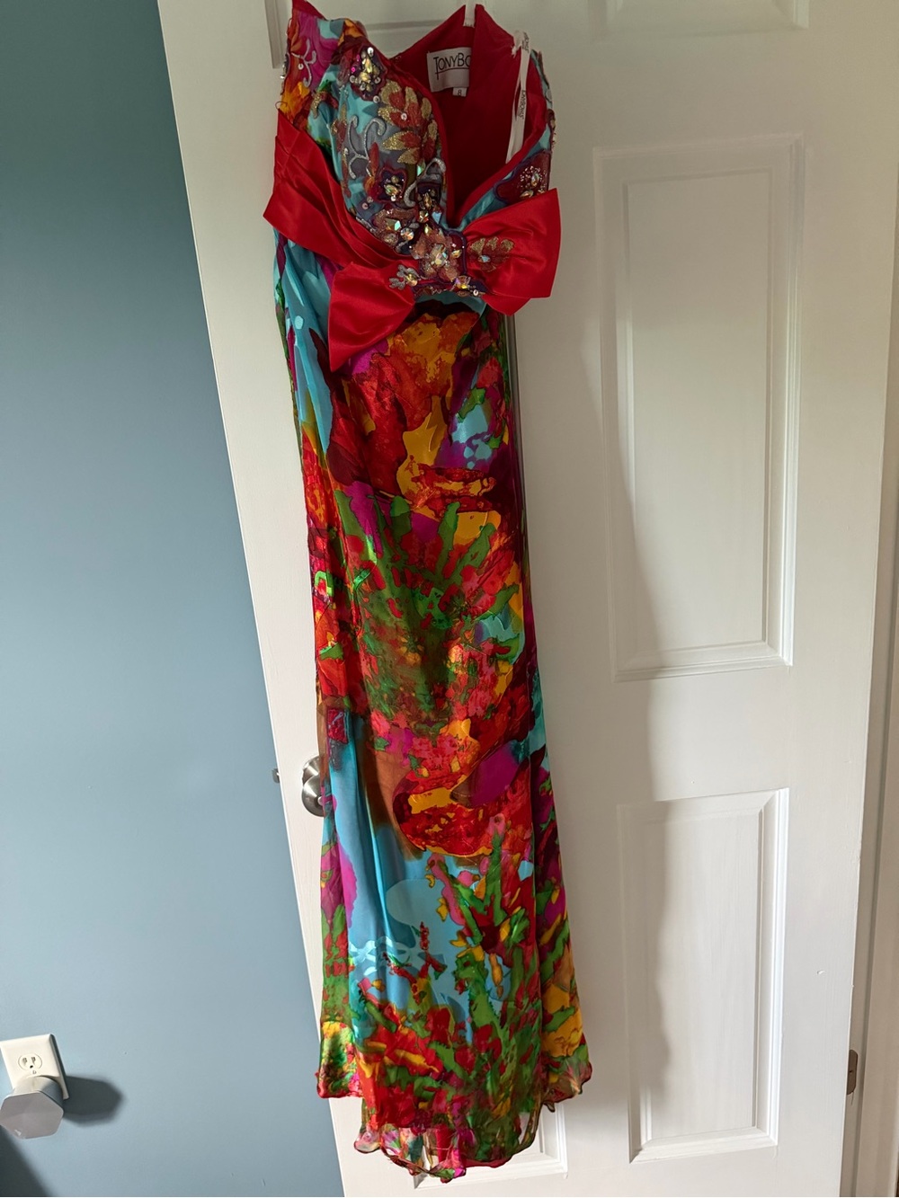 Tony Bowls Red Multi-Color Sequin Prom Gown